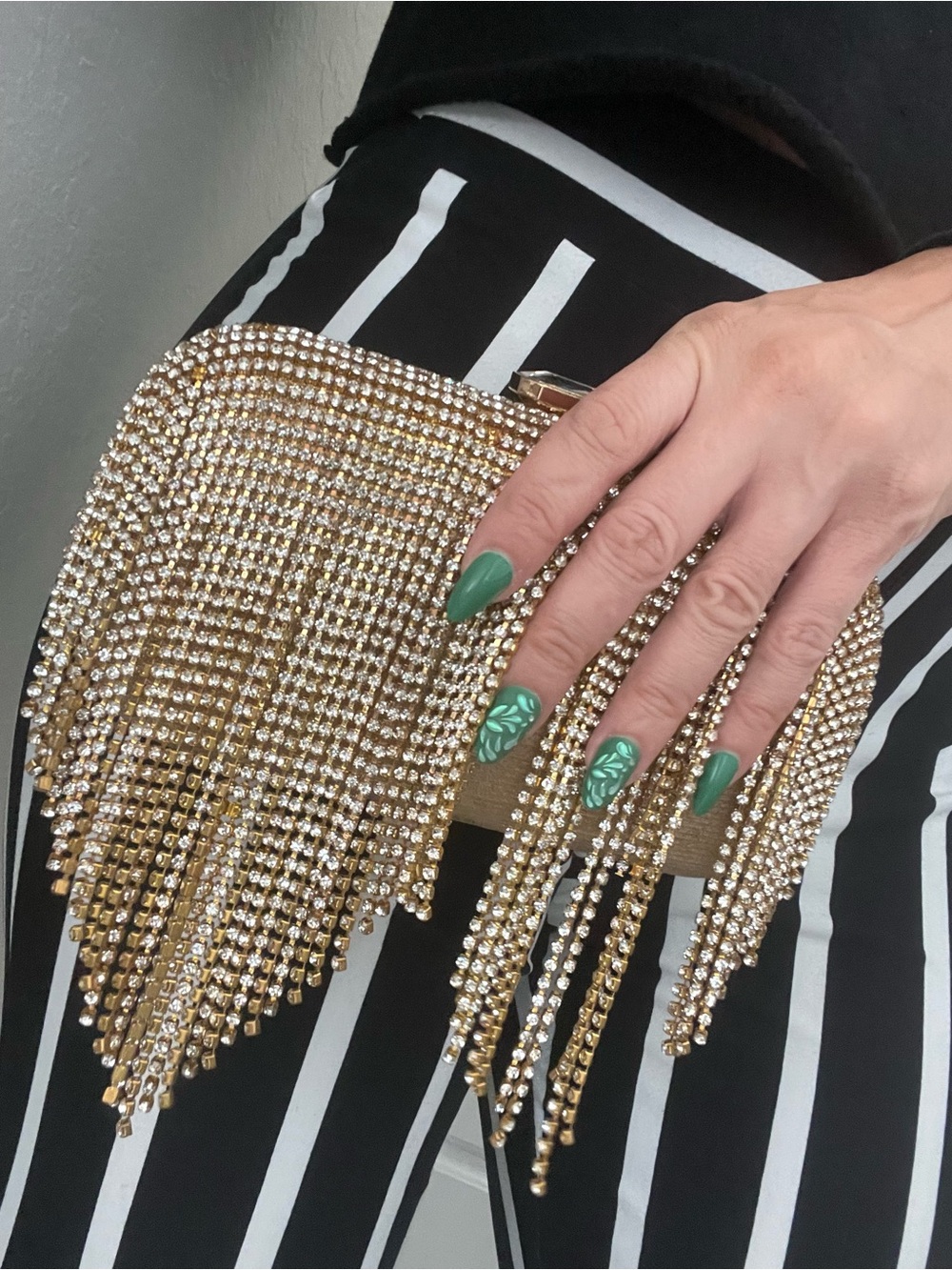 Gold Rhinestone Fringe Clutch